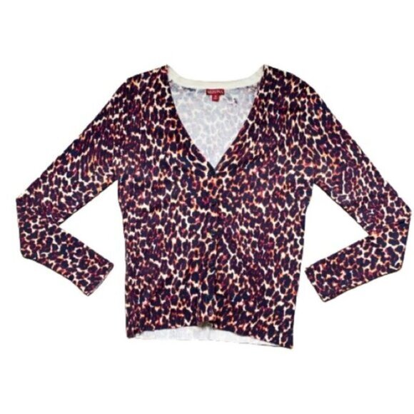 Merona Women’s Cardigan Sweater Cheetah Leopard Animal Print V-neck Y2K 2000s - Picture 6 of 16